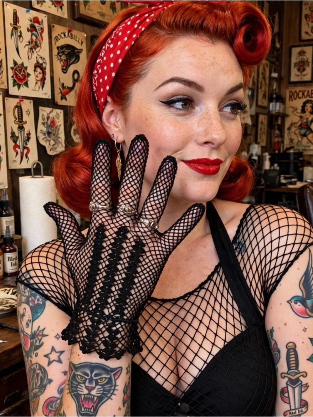 Vintage 50s Crochet Net Short Gloves